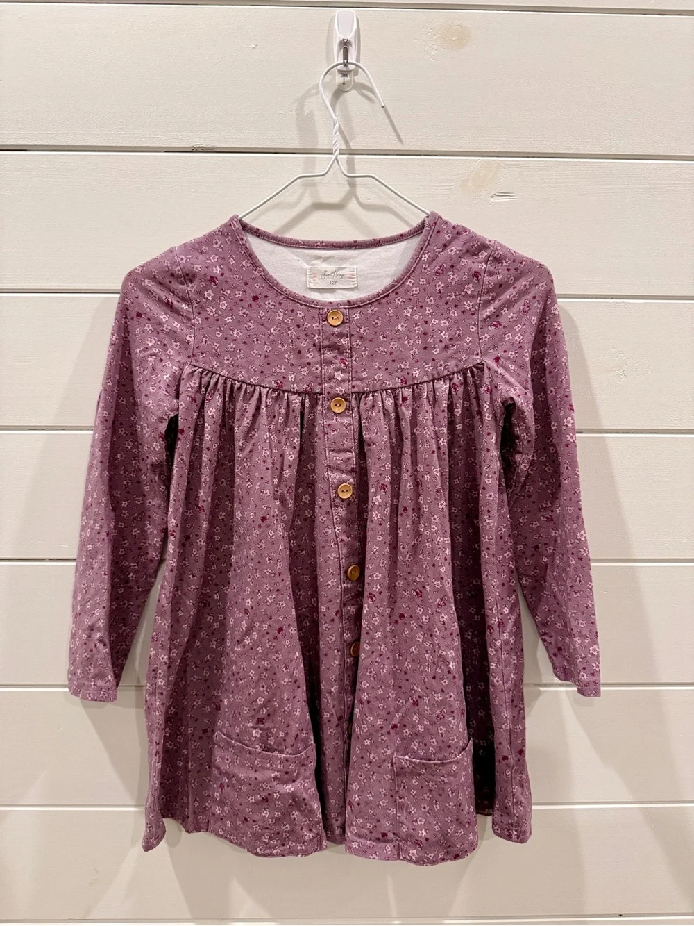 Girls Floral Button-Front Tunic in Dusty Mauve Set